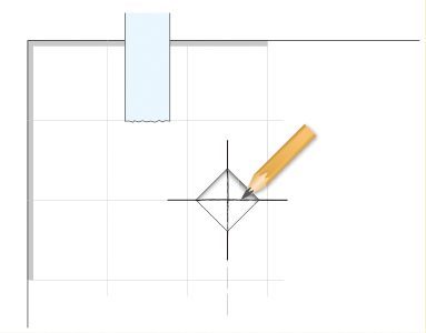 Place a scale on the cut out ◇ section and mark there by drawing a cross.